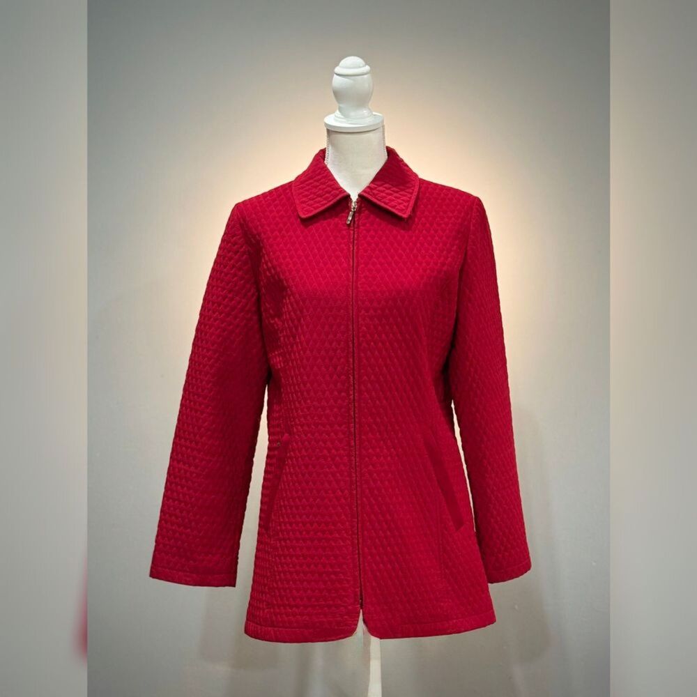 Red Liz Claiborne Quilted Longer Length Jacket Size M EUC